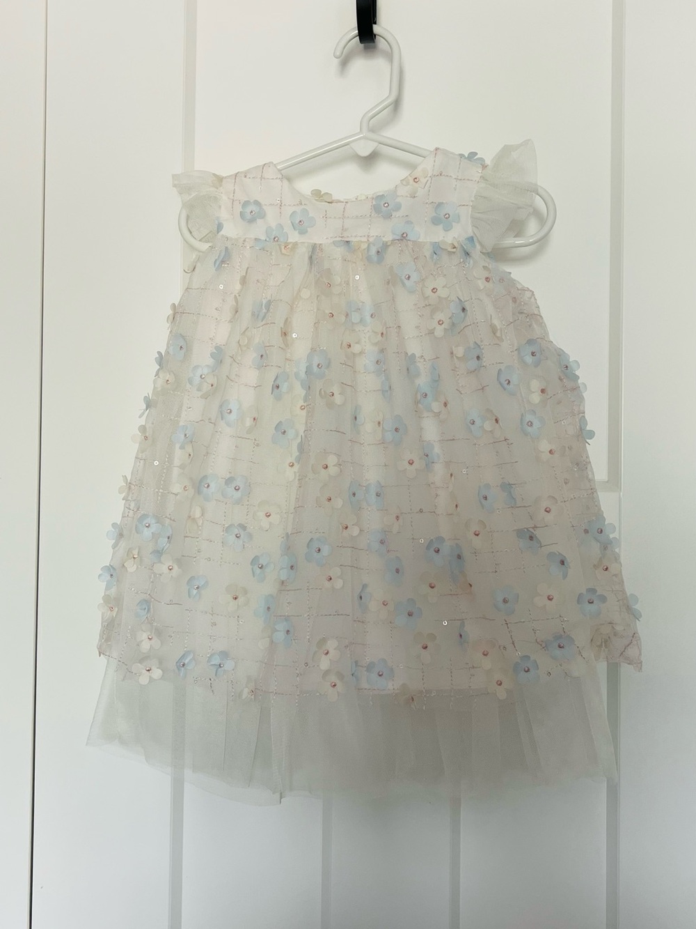 Popatu Ivory Dress with Pale Blue Floral Detail